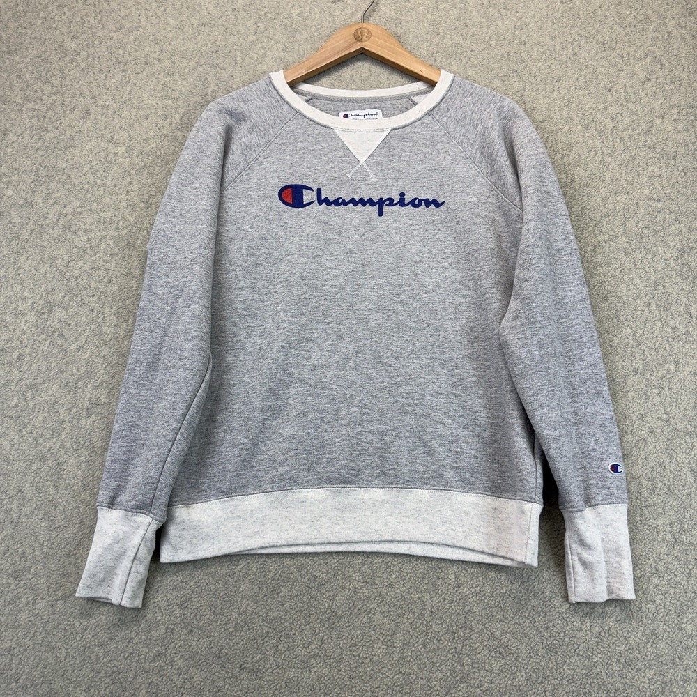 Champion Womens Sweatshirt Gray Logo Crewneck Raglan Pullover Size Small